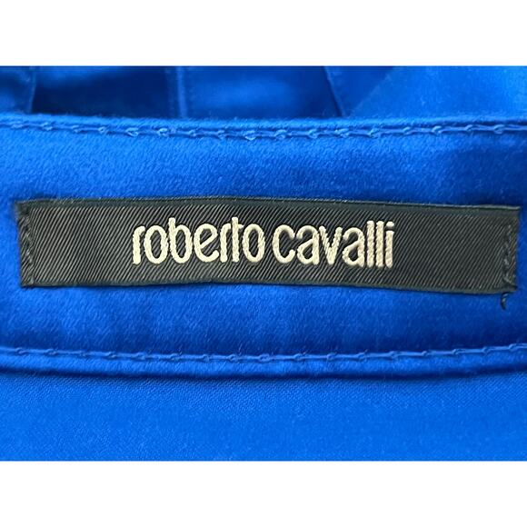 Roberto Cavalli Skirt Size 38 US Size 2 Royal Blue Pleated Gold Logo Preppy - Picture 9 of 10